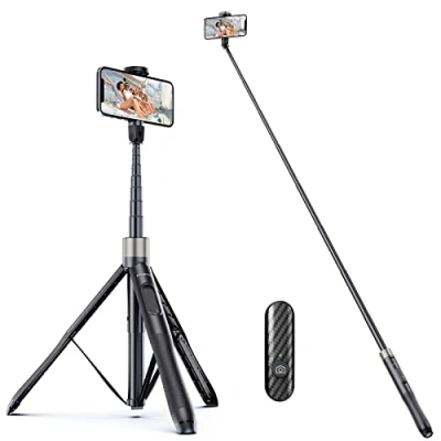 Immagine di ATUMTEK 165 cm Asta Selfie con Telecomando Bluetooth Rimovibile, Treppiede Smartphone estensibile per iPhone e Android, Registrazione Video, Blogage, Streaming in Diretta, Nero