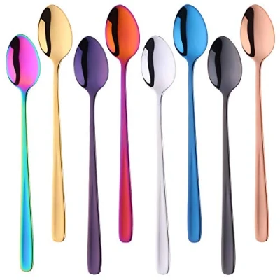 Immagine di SBOMHS 8 Pezzi Cucchiaino Lungo Colorato Cucchiaio da Zuppa in Acciaio Inossidabile 18/10