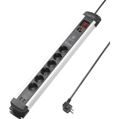 Immagine di Sygonix SY 4538280 Multipresa con protezione da sovratensioni 6 scomparti Nero, Argento Schuko 1 pz.