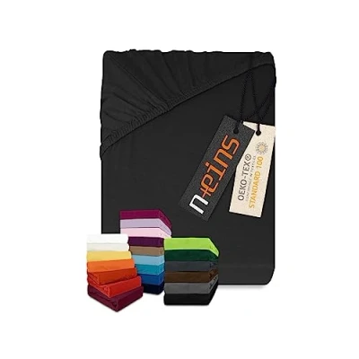 Immagine di npluseins Lenzuolo con angoli elasticizzati, classico, in jersey, 100% cotone, 159,192, 140 x 190 200 cm, colore: nero