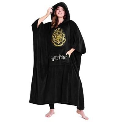 Immagine di Harry Potter Felpa Donna Coperta con Cappuccio Felpe Oversize Taglia Unica (Nero Lungo)