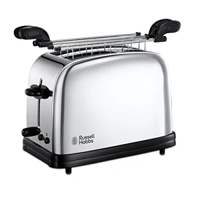 Immagine di Russell Hobbs Tostapane con Pinze per toast Farciti o Sandwich 2 Fette Acciaio Inox Lucidato; Fessure extra larghe; 6 livelli di doratura; Scongelamento, 1200 W, Victory 23310 57