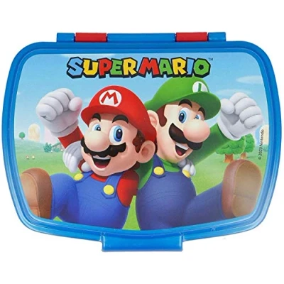 Immagine di ALMACENESADAN Sandwich rettangolare multicolore; prodotto in plastica riutilizzabile; privo di BPA; dimensioni interne 16,5 x 11,5 5,5 cm (Super Mario)