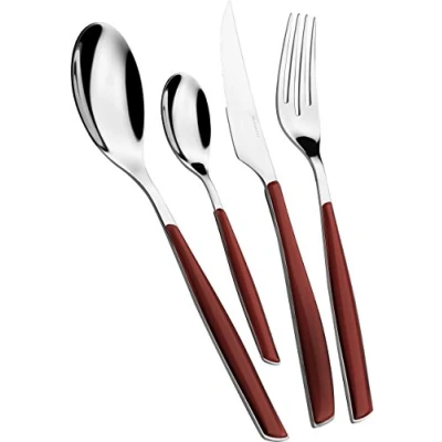 Immagine di BUGATTI, Glamour, Set Posate 24 Pezzi in Acciaio Inox 18/10, 6 Persone Composto da cucchiai, forchette, coltelli e cucchiaini (Marsala)