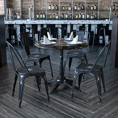 Immagine di Flash Furniture Sedia in Metallo Invecchiato, Nero, Set di 4, 4 unità