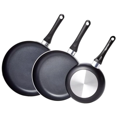 Immagine di Amazon Basics 3 unità padelle con rivestimento antiaderente, 20 cm, 25 cm e 30 Nero