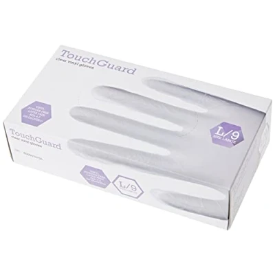Immagine di TouchGuard Confezione di 10*100 guanti monouso in vinile, trasparenti, senza polvere, L