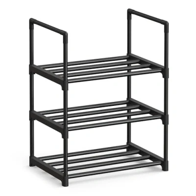 Immagine di SONGMICS Scarpiera a 3 Ripiani, Scaffale Portascarpe in Metallo, per 4 8 Paia di Scarpe, Verticale o Capovolto, Impilabile, Ingresso, 30 x 42,5 54,5 cm, Nero LSA003B01