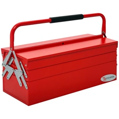 Immagine di DURHAND Cassetta Porta Attrezzi in Acciaio Pieghevole con 5 Vassoi, Valigetta 56x20x41 cm, Rosso