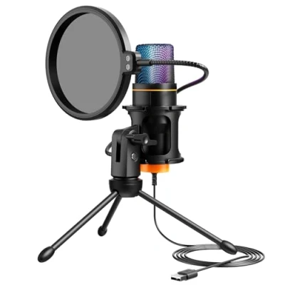 Immagine di Hoppac Microfono USB per PC, Gaming a Condensatore Plug &amp; Play, con Shock Mount, Filtro Pop e Treppiede, Podcast Streaming