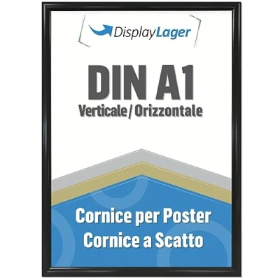 Immagine di DisplayLager Cornice a Scatto da 25 mm, Profilo in Alluminio e Disco di Protezione antiriflesso Materiale Fissaggio (A1, Nero)