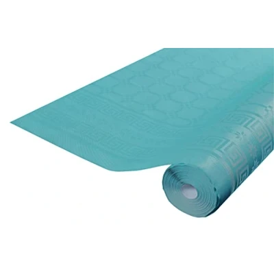 Immagine di Pro Nappe Rif. R480684I 12 tovaglie usa e getta in Carta damascata rotolo di lunghezza 6 m x larghezza 1,20 Colore blu anatra dal motivo universale chic classico