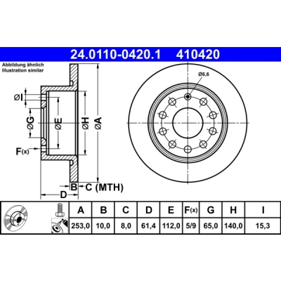Immagine di ATE 24.0110 0420.1 Disco freno 253,0 10,0 5 112,0 pieno rivestito con bulloni/viti SKODA: Octavia 3 Combi, Schrägheck