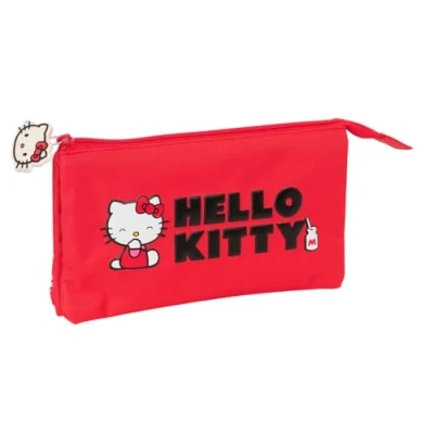 Immagine di safta Hello Kitty Iconic astuccio triplo, per bambini, ideale bambini in età scolastica, comodo e versatile, qualità resistenza, 22 x 3 12 cm, rosso/bianco, M, Casual