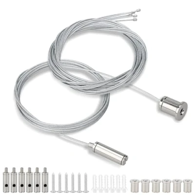 Immagine di Set di 6 ganci per corda, 1,5 mm x 2 m, regolabile, lampada, fune metallica, soffitto, lampada a sospensione, pannello LED