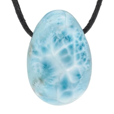 Immagine di Lebensquelle Plus Larimar Ciondolo a goccia in Pietra perforata con nastro di cotone preziosa alta qualità, semipreziosa,