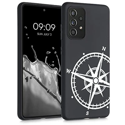 Immagine di kwmobile Cover Compatibile con Samsung Galaxy A52 / 5G A52s Custodia in Silicone TPU Protettiva Soft Case Bussola vintage bianco/nero