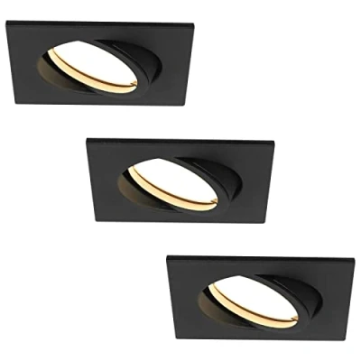 Immagine di HCFEI Faretto da incasso a LED ultra piatto, 425 lumen, 230 V, 5 W, dimmerabile, alloggiamento angolare, orientabile, nero (3 pezzi, bianco neutro)