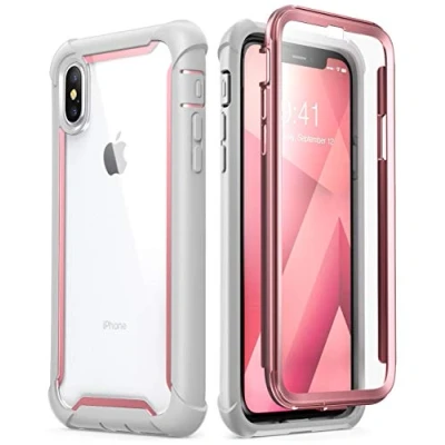 Immagine di i Blason Cover iPhone X, Custodia Rigida a 360 gradi Protezione dello Schermo Integrata [Serie Ares] TPU Bumper Rugged Case per X 2017 Xs 2018, Rosa