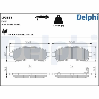 Immagine di Kit pastiglie freno, Freno a disco DELPHI LP3881