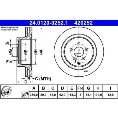 Immagine di ATE 24.0120 0252.1 Disco freno 350,0 20,0 5 114,3 ventilato rivestito INFINITI: QX70 SUV, Q50 Sedan, FX SUV
