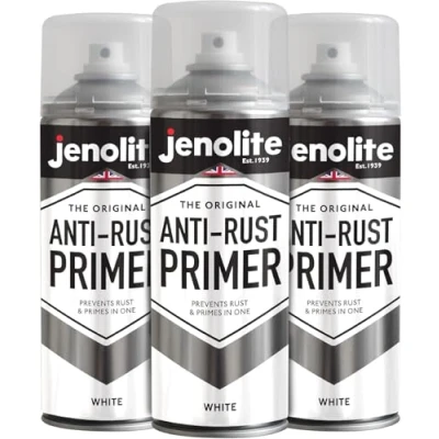 Immagine di JENOLITE Spray per Primer antiruggine BIANCO in metallo ad alte prestazioni Protegge da ruggine e corrosione 3 x 400 ml