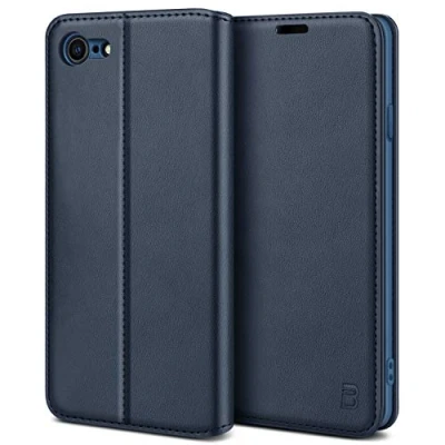 Immagine di BEZ Cover per iPhone SE 2020, Custodia Compatibile 7 / 8 2020 2022, Protettiva Portafoglio in Pelle PU con Porta Carta di Credito, Kick Stand, Blu Navy