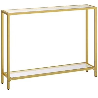 Immagine di HOOBRO Tavolo Console a Ripiani, 100 cm Ingresso con Piano in Vetro Temperato, Display per Decorazione, Telaio Metallo, Soggiorno, Corridoio, Oro Metallico e Trasparente EGD04XG01