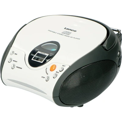 Immagine di Lenco SCD 24 SCD24 Lettore CD per bambini radio Sistema stereo Boombox Sintonizzatore FM Memoria traccia 2 x 1,5 W RMS Potenza Alimentazione da rete e batteria Bianco