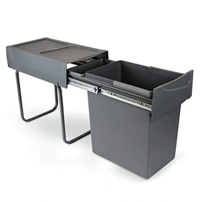 Immagine di Emuca Contenitore per rifiuti con fissaggio inferiore cucina, pattumiera raccolta differenziata estraibili, 1x20 L, acciaio e plastica, grigio antracite.