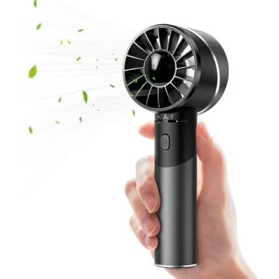 Immagine di JATEKA Mini ventilatore a mano USB ricaricabile, 2600 mAh, in acciaio inox, portatile batteria con 4 velocità per fino 16 ore, compatto viaggi, ufficio, casa e all&#039;aperto