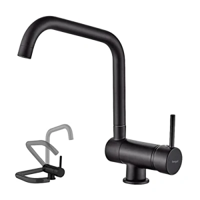 Immagine di Ibergrif Rubinetto Cucina,Rubinetto Cucina Pieghevole, Pieghevole Sottofinestra,360 Girevole Miscelatore Per Lavello Monocomando Acciaio Inossidabile Nero