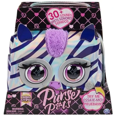 Immagine di Purse Pets Borsetta in Versione Metallic Zebra Oltre 30 Effetti sonori e reazioni, Giocattoli per Bambine dai 4 Anni su
