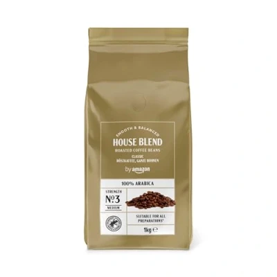 Immagine di by Amazon House Blend, in grani di caffè, tostatura media, 1 kg, certificato Rainforest Alliance