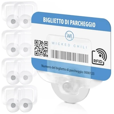Immagine di Wicked Chili 8X Porta Bollo Adesivo Parabrezza con Ventosa da 30 mm, per Ticket, portabiglietti, easypark parcheggio, permessi, Biglietti, Etichette tagliando Auto (Fatto in Germania) Trasparente
