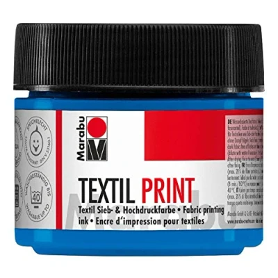 Immagine di Marabu 17030050956 Stampa Tessile Ciano primario, 100 ml, Colore a Base d&#039;Acqua, inodore e Resistente alla Luce, per Tessuti Chiari Scuri