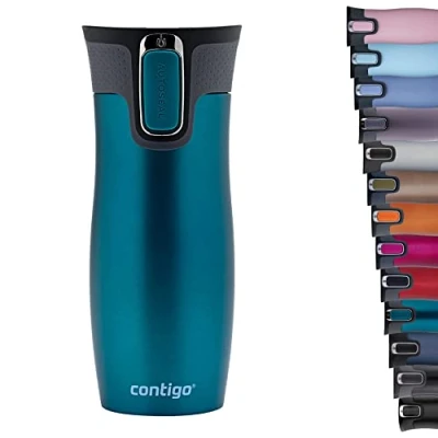 Immagine di Contigo Tazza Termica West Loop Autoseal, Caffè da Viaggio in Acciaio Inossidabile, Contenitore Termico a Tenuta Stagna, con Coperchio Privo di BPA, 470ml, Blu (Biscay Bay)