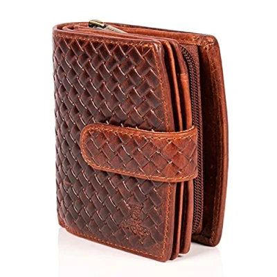 Immagine di Matador Portafoglio da donna in vera pelle Protezione RFID &amp; NFC approvata dal TÜV KARO Design Borsa con scatola regalo (Marrone a quadri)
