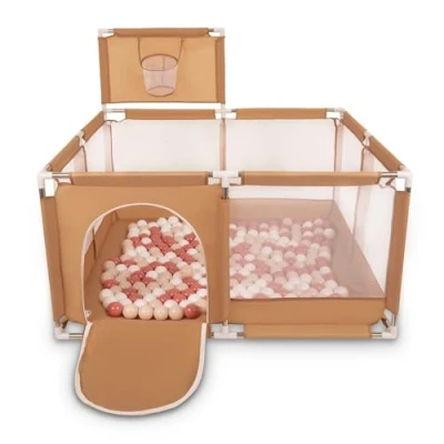Immagine di SELONIS Recinto Per Bambini Con 100 Palline Colorate 6 Cm, Beige: Beige Pastello/Salmone/Bianco
