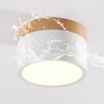 Immagine di Schindora apparecchio da soffitto a LED, faretto superficie per decorazioni in legno, mini soffitto, rotondo, bianco, bianco freddo 6000 K, 12 W.