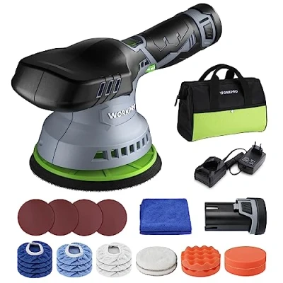 Immagine di WORKPRO Lucidatrice a Batteria 12V 150mm, Kit di Lucidatura per Auto con 2 Batterie da 2,0ah, 2800 5500 Giri/Min, 1 Ora Ricarica Rapida, Borsa Attrezzi e 23 Accessori