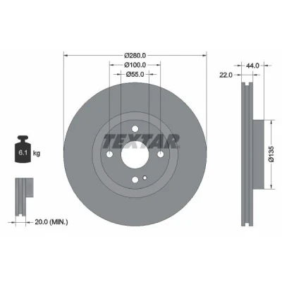 Immagine di TEXTAR 92301503 Disco freno MAZDA: MX 5 IV, FIAT: 124 Spider, ABARTH: Spider