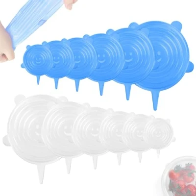 Immagine di Coperchi in silicone estensibile 12 pezzi elastici adattabili riutilizzabili ecologici Senza BPA Lavabile lavastoviglie Perfetto per mantenere la freschezza