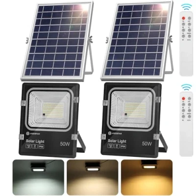 Immagine di Aigostar Faro led esterno con pannello solare, 50W, dimmerabile, 2 Pezzi, IP66, Nero, Spotlight, Esterno, Large