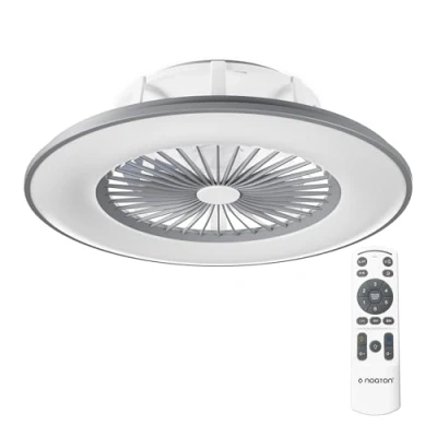 Immagine di Noaton Ventilatore da soffitto con luce 11056GR Vega, telecomando, attenuazione LED max 40 W, 3 temperature di colore regolabili, timer, flusso d&#039;aria fino a 45 m3/min, Ø56 cm grigio, cassa bluetooth