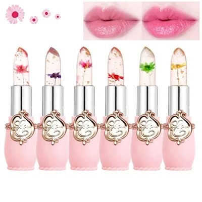 Immagine di Skynest Rossetto gelatina fiore trasparente, 6 confezioni nutriente idratante Balsamo per labbra che cambia colore (rosa)
