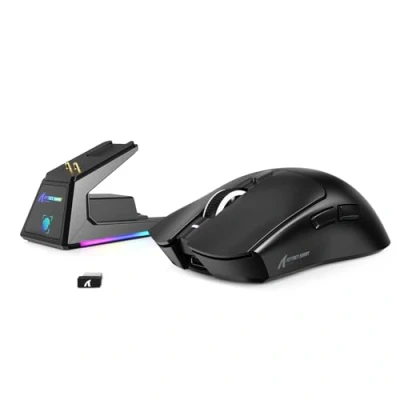 Immagine di MAMBASNAKE x ATTACK SHARK X1 Mouse da Gioco 49g Leggero con Dock di Ricarica, Sensore PAW3395 PRO 40K DPI, Frequenza Polling 1000Hz, Ufficio Wireless/Cablato BT/2.4G per PC/Mac Nero