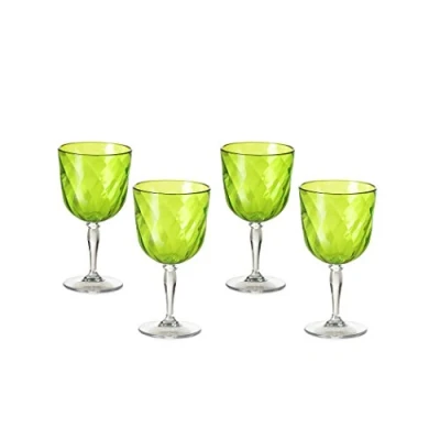 Immagine di Omada Design 4 Calici da Vino in acrilico, Infrangibili, idonei utilizzo all&#039;aperto e lavastoviglie, Made Italy, Linea Diamond, Verde