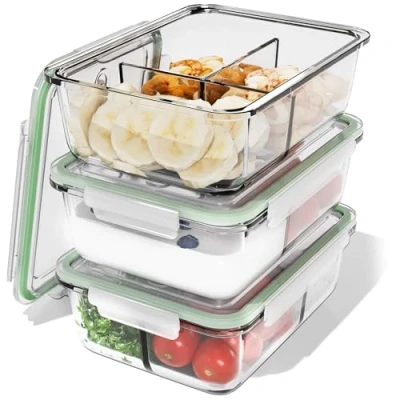 Immagine di Classbach® Scatole Meal Prep in vetro 3 scomparti Contenitori adatti a lavastoviglie, microonde e forno 3x 1000 ml C FHDM 4021 G