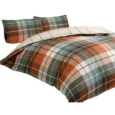 Immagine di Rapport Set copripiumino a quadri Lomond, in 100% cotone spazzolato, colore: terracotta, per letto singolo